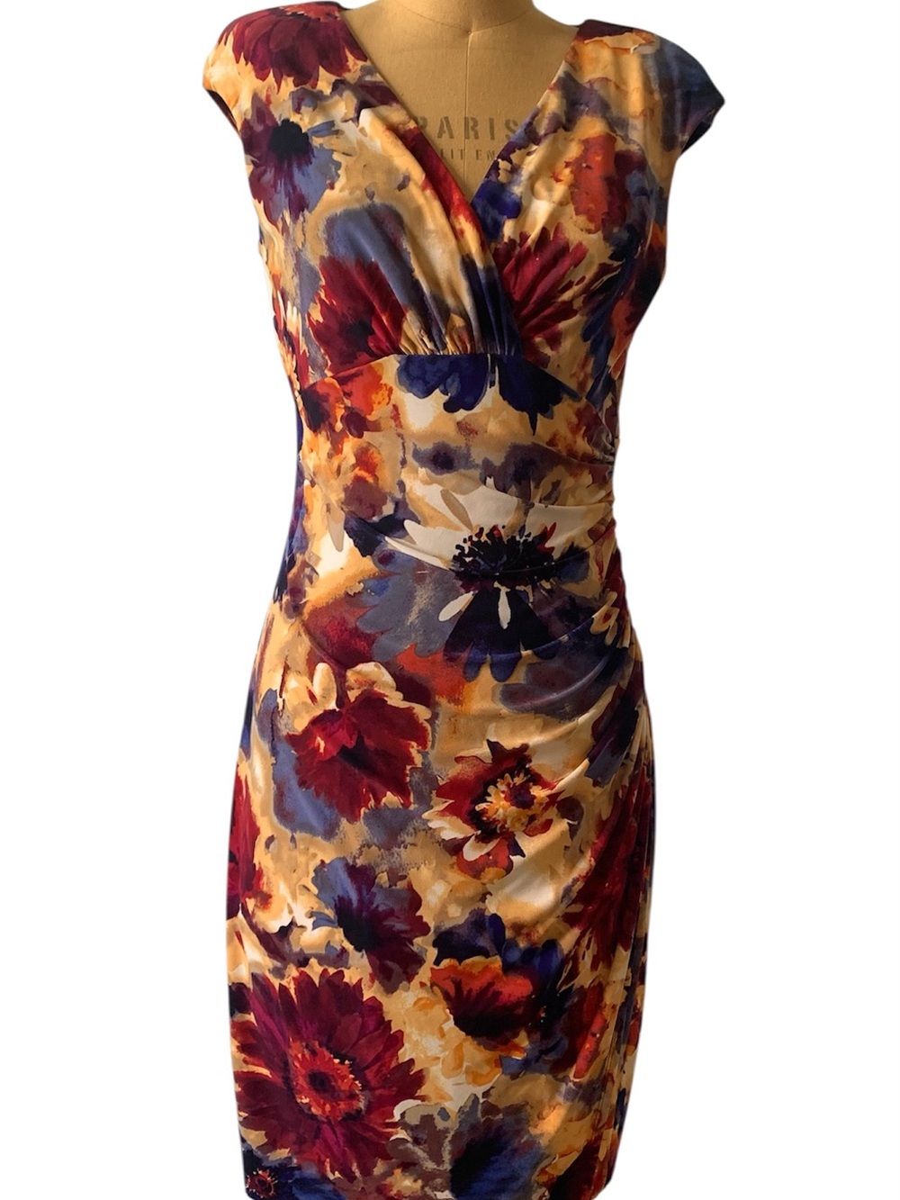 Ralph Lauren Multi-Color Floral V-Neck Midi Dress